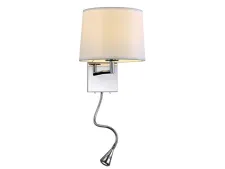 NEWPORT 14000 14102/A LED white , Бра, Chrome Shade white gauze L21,5*H26,5*Sp26,9/гибкая часть 31.5 cm E27 1*40W+LED 1*1W с вкл/выкл на основании
