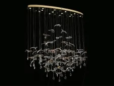 NEWPORT 8200 8220/140 С oval gold polished , Люстра, Gold polished Сlear glass+ gold glass L140*40*H150 cm GU4 14*5W (Возможна замена на белое основание по запросу.)